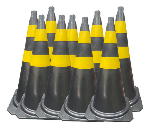 Kit 10 Cones De Sinalização Pvc 50cm Preto E Amarelo