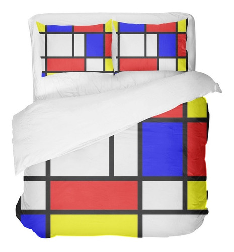 Edredom Casal Estampado Piet Mondrian Composição Vermelho