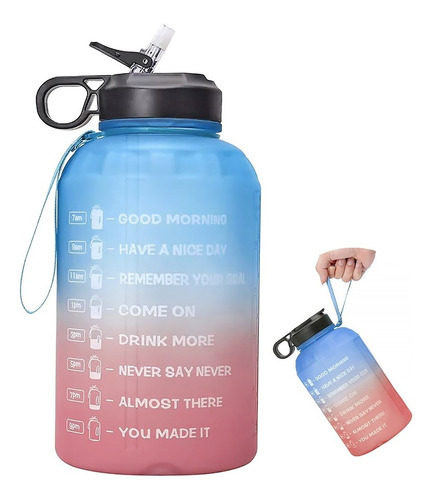 Botella De Agua Deportiva Motivacional Gym Multicolor 1850ml