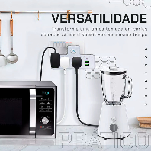 Benjamin Adaptador Tomada 127/220V Usb Turbo Usb-c Tripolar T De Tomada 3 Pinos Protege Contra Surto E Sobrecarga Viagem Profissional Padrão Computador Freezer Geladeira Para Escritório