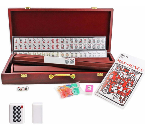 Imagen 2 de 5 de Juego De Mahjong 166 Piezas En Caja De Madera Y Bolso.