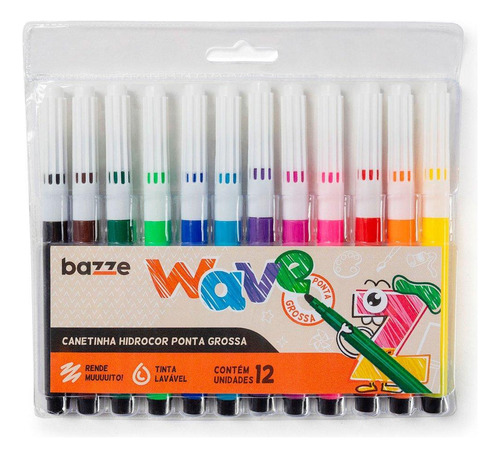 Hidrocor Ponta Fina Wave - 12 Cores - Bazze