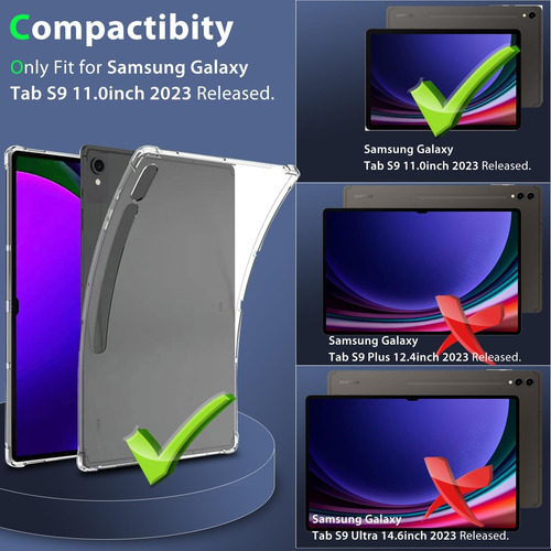Zeking Diseñado Para Samsung Galaxy Tab S9 Caso, Ultra Claro Transparente.
