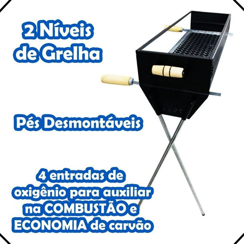 Churrasqueira Espeteira P/ Espetinho 80x25 Em Aço Carbono Cor Preto