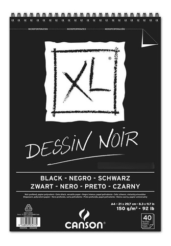 Block Canson Xl Dessin Noir 150 Gramos A4 40 Hojas Espiral