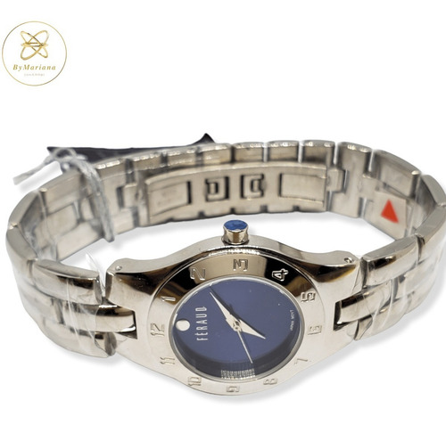 Imagen 6 de 8 de Reloj Mujer Acero Feraud Lfbmha-3 Plateado Fondo Azul
