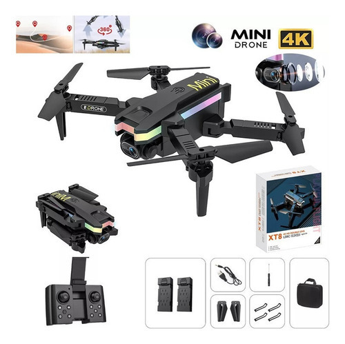 Dron Profesional 4k Con Luces Led Y 2 Baterías Color Black-4k+2 Batterie