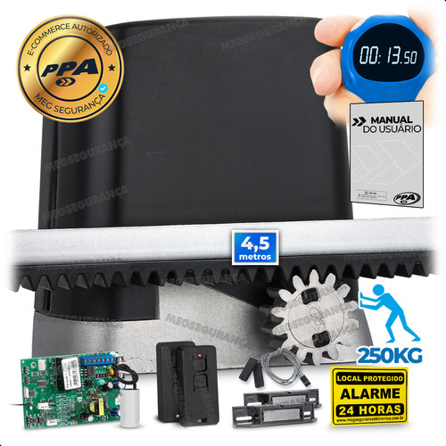 Kit Motor Ppa Portão Eletrônico Deslizante 4,5m Crem 250kg Cor Cinza Frequência 60hz Tamanho Da Engrenagem Z14 110v