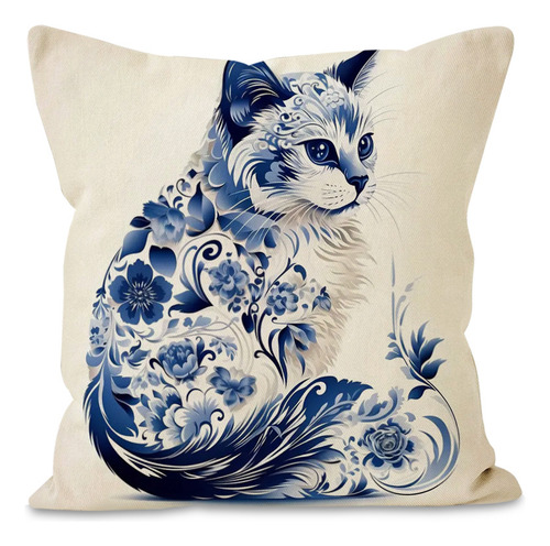 4 Juegos De Fundas De Cojín, Estampado De Gato Azul