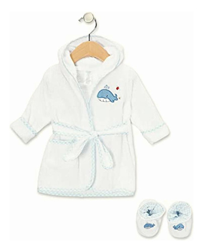 Spasilk 100% Cotton Hooded Terry Bathrobe With Booties, Blue