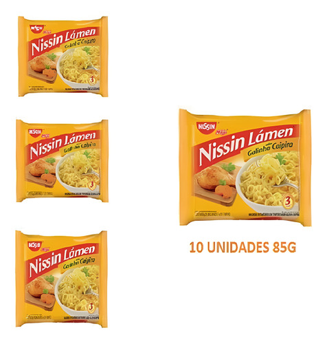 Miojo Nissin Lamen Galinha Caipira Caixa Com 10 Pacotes