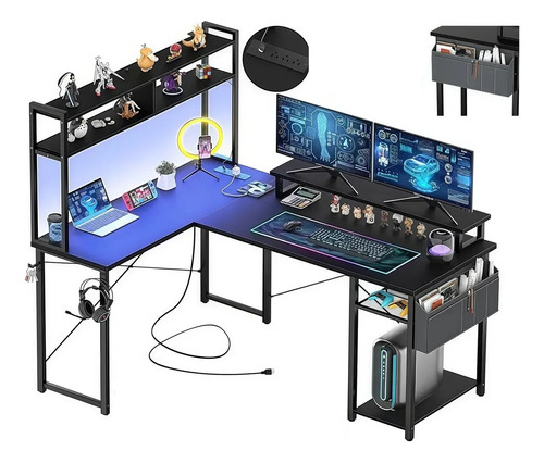 Escritorio De Computadora Reversible En L Con Carga Usb Led