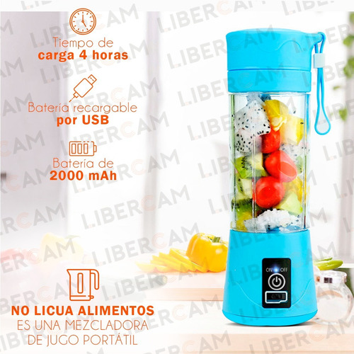 Imagen 8 de 10 de Licuadora Portátil Deportiva Autolimpiante Usb 380ml 4 Hojas