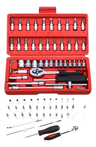 Jogo Kit Ferramentas Connect Ecom 46 Peças Chaves Fenda Philips Catraca Soquetes Combo Completo Crv Bits 1/4