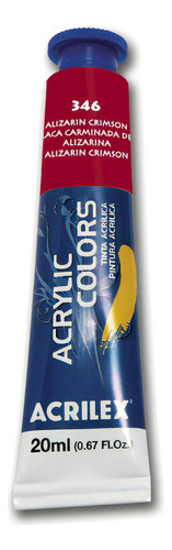 Acrílico artístico Acrilex acrylic colors 346 - alizarin crimson fosco de 1 de 20mL  -  20mL