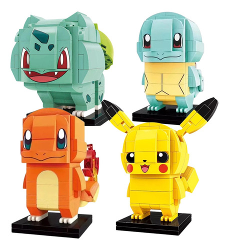 Set 4 Figuras Bloques Armables 3d Pokemon Iniciales Pikachu