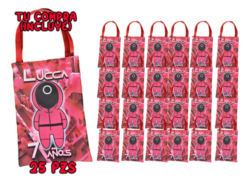 25 Pzs Dulceros Bolo El Juego Del Calamar Recuerdo Fiesta Rojo El Juego Del Calamar Circulo