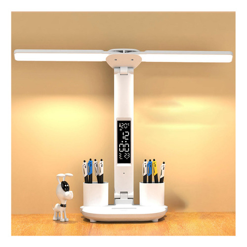 Lámpara De Escritorio Led Recargable Con Reloj Fecha