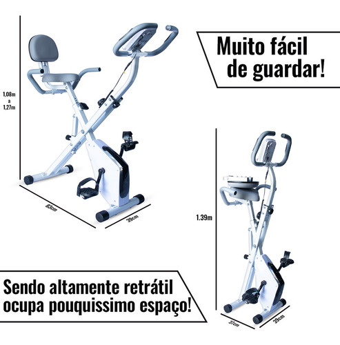 Bicicleta Ergométrica Bike Vertical Dobrável Magnética Cor Branco