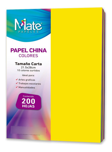 Mate | Papel China Colores | Tamaño Carta | 200 Hojas