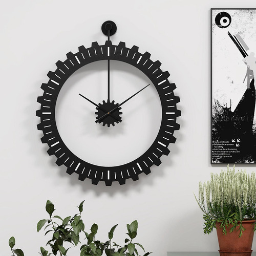 Reloj De Pared Con Engranaje Mecánico De Negro 50cmx59cm