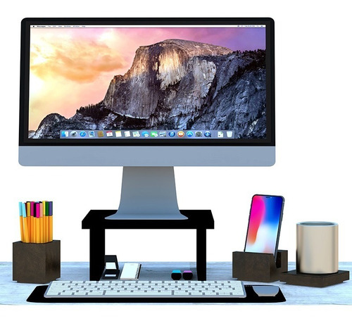 Suporte Preto Para Monitor 25x25x12 Mdf Base