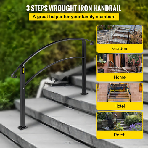 Vevor Barandal Pasamanos De Escalera 3 Pasos Hierro Forjado Color Negro