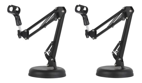 Kit 02 Pç Suporte Articulado De Mesa P/ Microfone Base Móvel Cor Preto