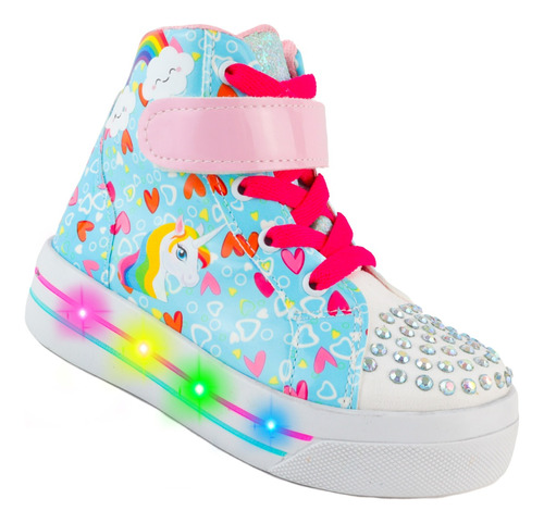 Tenis Bota Niña  Unicornio Cómodas Luces Led Arcoiris 070-au