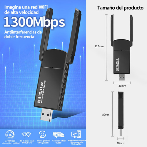 1300mbps Usb3.0 Adaptador Antena Wifi Inalámbric