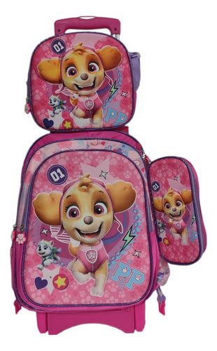Mochila Combo Primaria Con Carrito O Ruedas 3 Piezas Skye Paw Patrol