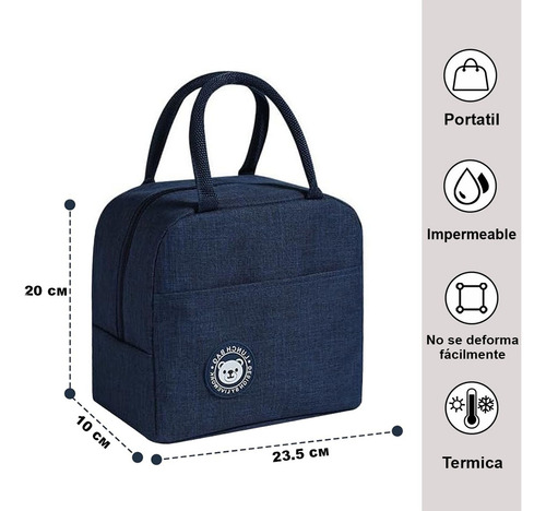 Lonchera Termica Bolsa Almuerzo Comida Lunch Escolar Oficina Portatil Kimhi Fiambrera Impermeable Aislamiento Frio Y Calor Color Azul