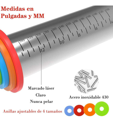 Palo de Amasar de Acero Inoxidable Regulable 4 Niveles 40cm Antiadherente y Multifuncional + 4 Discos Regulables Levys Bazar