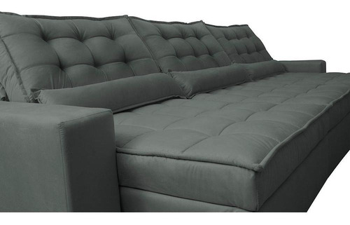 Sofá Retrátil e Reclinável 3,52m com Molas Ensacadas Cama Inbox Gold Tecido Suede Velusoft Cinza