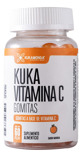 Vitamina C 60 Gomitas Sabor Naranja | Rinde 30 Días | Previene Resfriados | Antioxidante | Gomitas Deliciosas y Fáciles de Tomar | Ideal para Toda la Familia | Mejora Sistema Inmune | Kukamonga