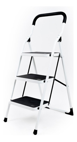 Escalera Plegable De 3 Escalones Con Grip Antiderrapante Color Blanco/Negro