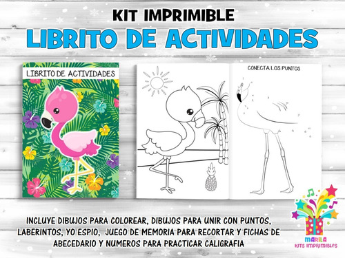 Kit Imprimible Flamenco Flamingo Libro Actividades Colorear 