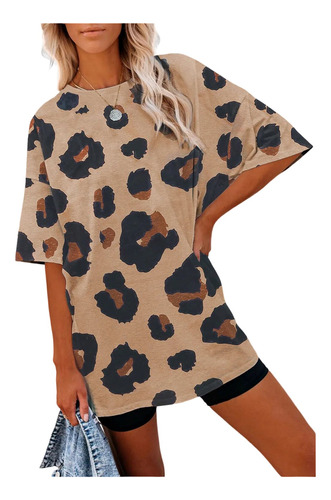 Camisetas De Leopardo Con Cuello Redondo Y Manga Corta De Ve