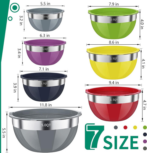 Juego De Tazones Zacfton, Acero Inoxidable, Multicolor 20pcs