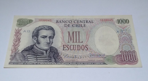 Billete Chile 1000 Escudos Trucco Matus Julio Sept. 1973