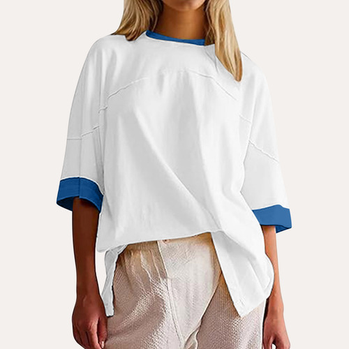 Camisa Extragrande De Patchwork Con Dobladillo Dividido Para