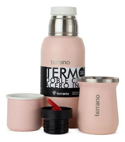 Kit Set Matero Terrano Rosa Termo 750ml + Mate + Tapon