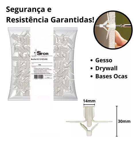 200pcs Bucha Aba Fly 6mm C/ Anel Drywall Gesso + Parafusos