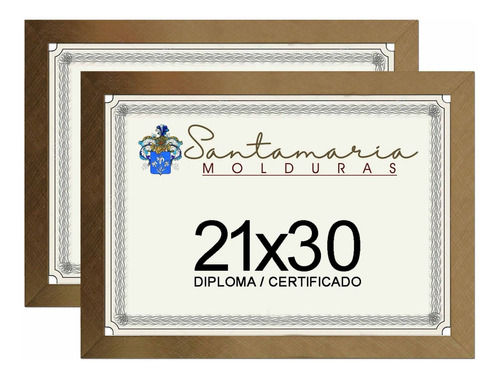 Kit 2 Molduras Porta Diploma Certificado A4 21x30 Dourado Liso