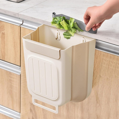 Cesto Bote Basura Residuos Cocina Baño Papelera Colgante 6l Crema