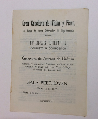 1949 Cali  Dalmau Concierto Violin Musica Programa Vintage