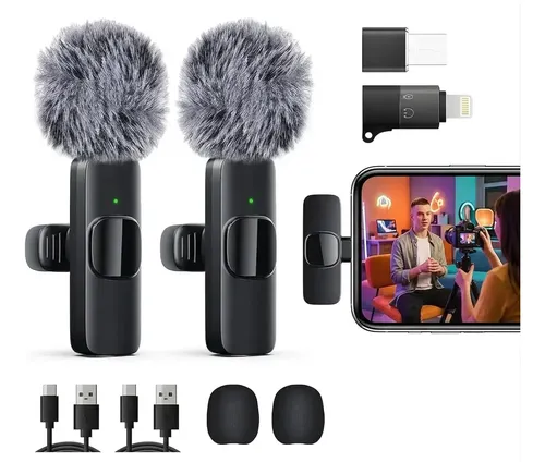 Vidabee Micrófono Inalámbrico Lavalier Condensado P/ iPhone Android iPad Color Negro Oscuro Micrófono De Grabación De Condensador Omnidireccional Inalámbrico Para Entrevista Video Podcast Vlog