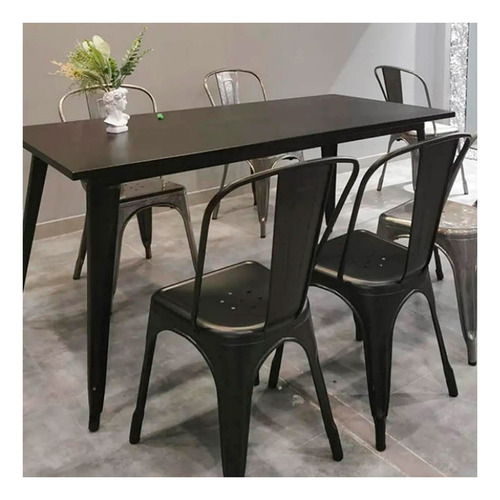 Pack 4 Silla De Comedor De Metal Negra Diseño Moderno Y Apil