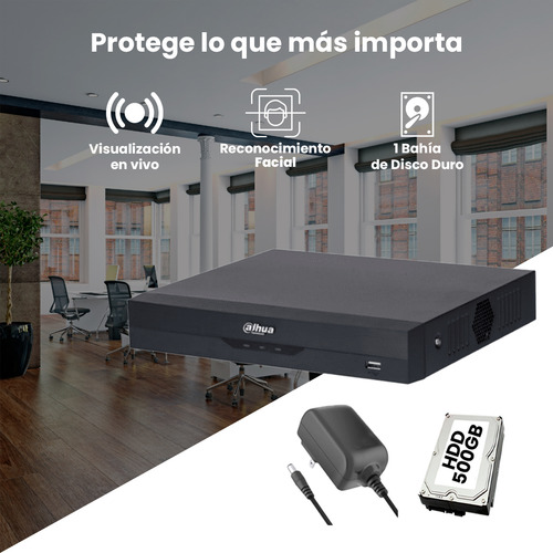 Kit Cronos Dvr Dahua Xvr5116h-4kl-p500 16 Canales 4k 8 Megapixeles Wizsense Ia +hdd 500gb H.265+ 16 Canales + 16 Ip Hasta 32 Ch Ip 2 Ch De Reconocimiento Facial Sdm Plus Xvr5116h Funciones Iot & Pos
