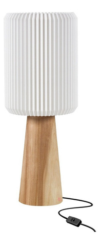 Lampara De Mesa Velador Brazo Madera Led Incluido Buena Luz Pantalla Blanco